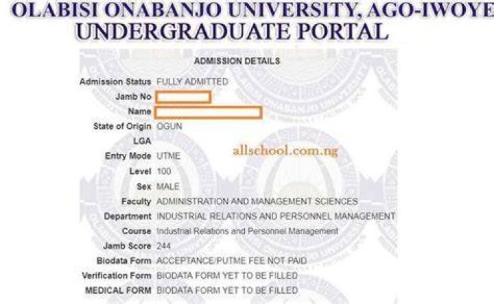 OOU Admission List Update for 2022/2023 Academic Session SchoolMates